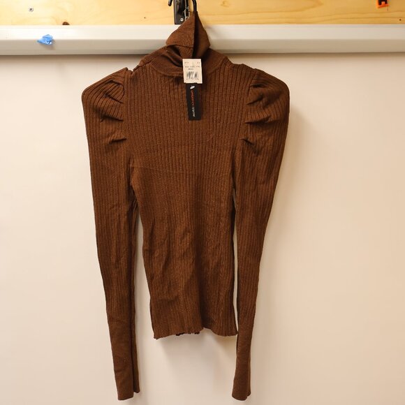Ambience Turtleneck in Brown Rib Puff Long Sleeves Sleeves Women Sz Lrg - Picture 1 of 14